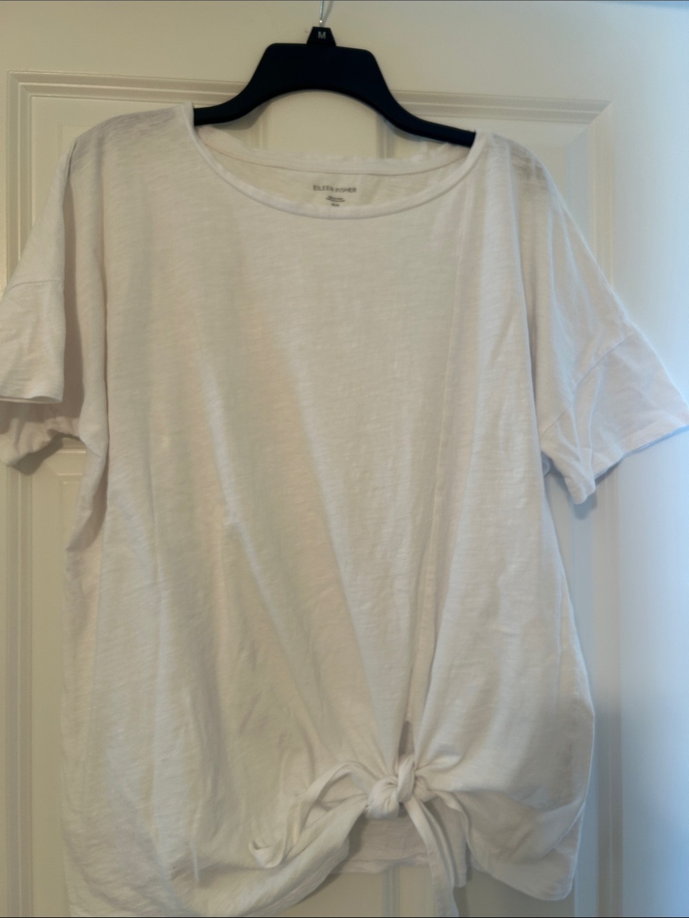 Eileen Fisher White Short Sleeve Tie-Knot Tee